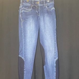 Ariat equestrian girl’s denim and black riding pants.